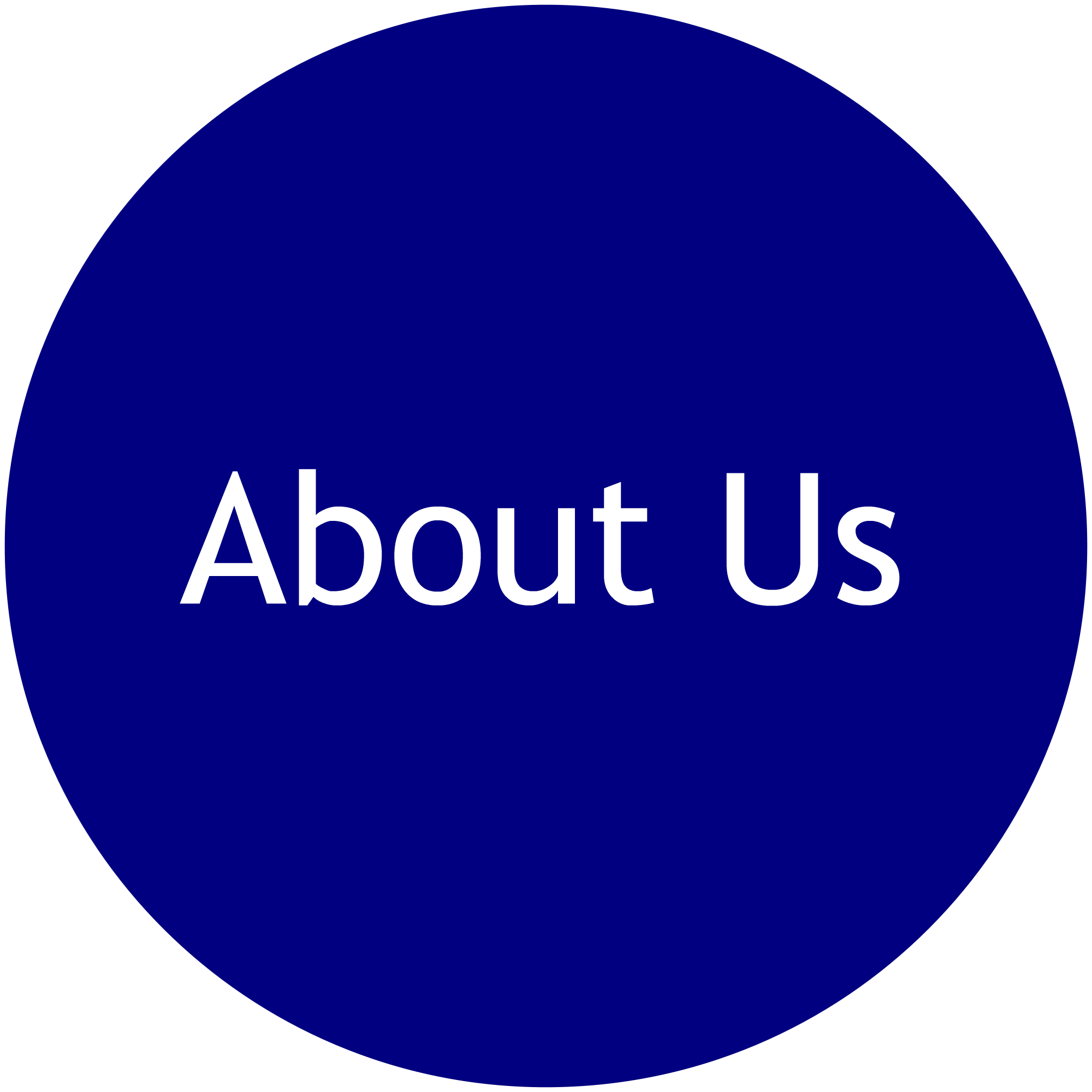 A blue circle with the words about us written in it.