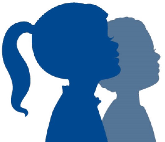 A silhouette of two children with one girl 's face in the corner.