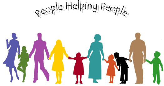 A group of people holding hands with the words " people helping people ".