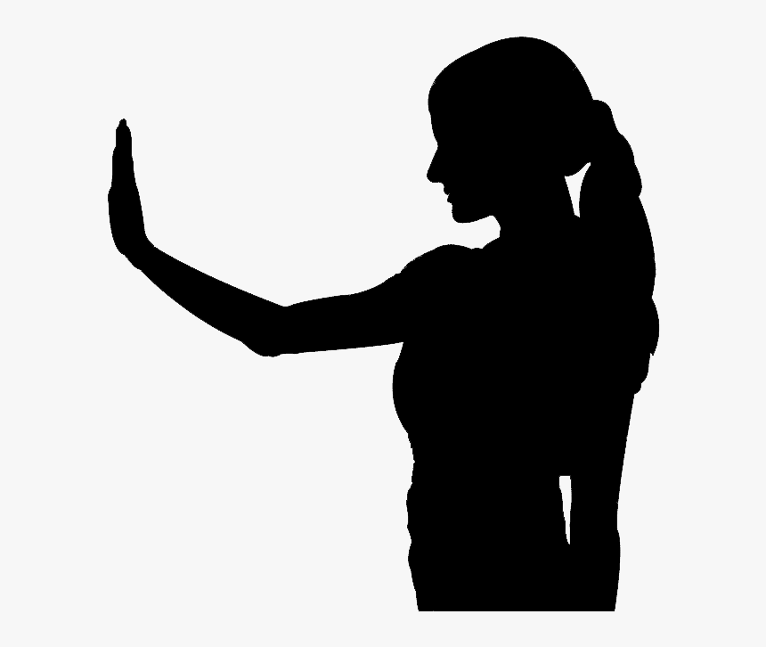A woman is holding her hand up to the side.